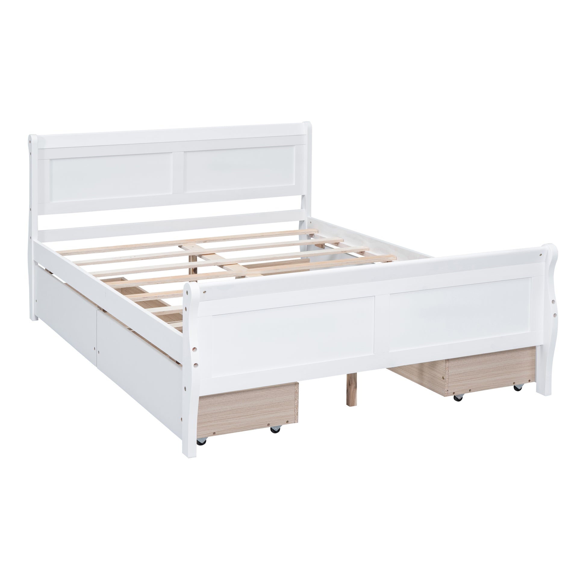 Full Size Wood Platform Bed With 4 Drawers And Streamlined Headboard & Footboard, White White Solid Wood Mdf