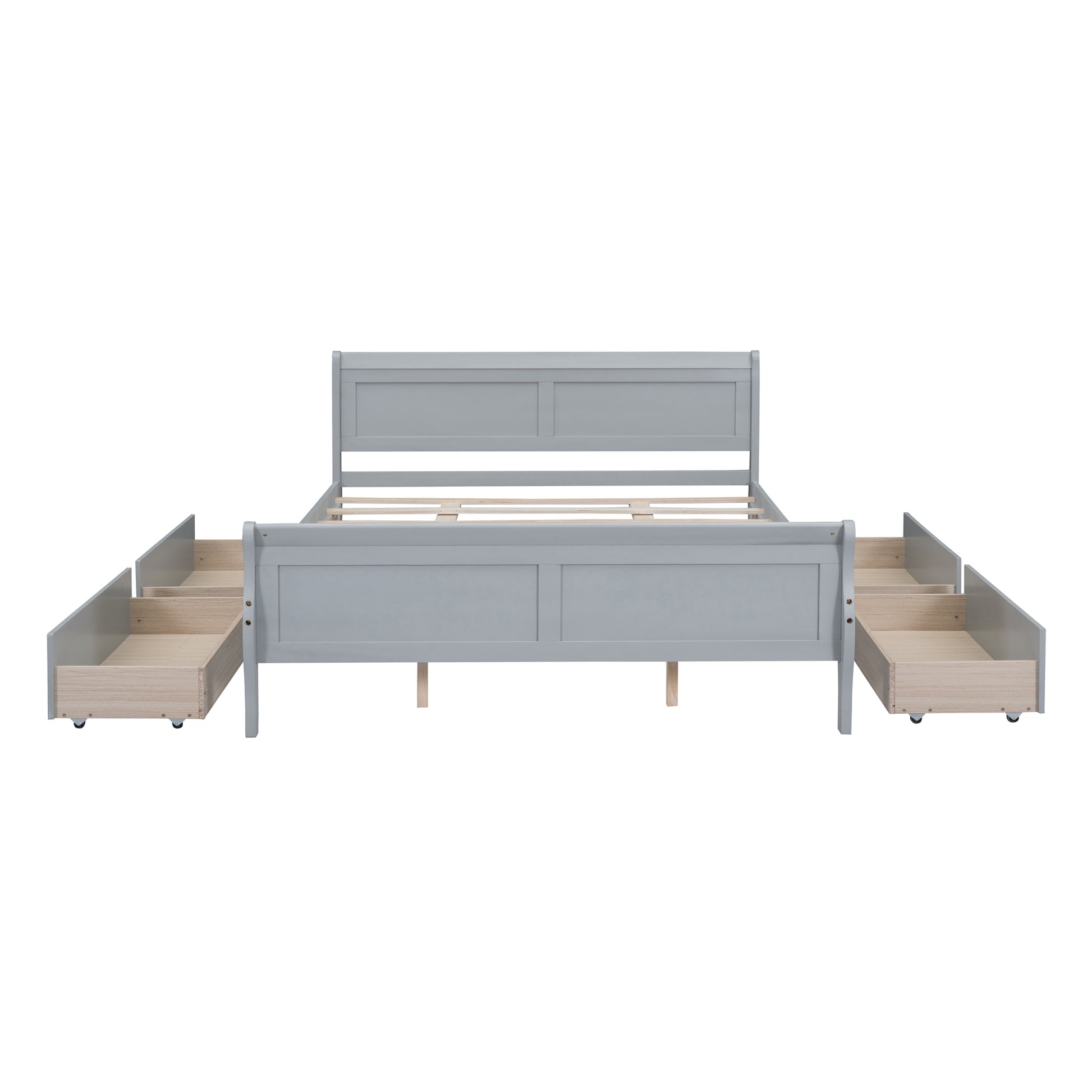 Queen Size Wood Platform Bed With 4 Drawers And Streamlined Headboard & Footboard, Gray Queen Gray Solid Wood Mdf
