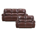 Double Reclining Loveseat Brown Leather Luxurious Comfort Style Living Room Furniture 1Pc Brown Genuine Leather Primary Living Space Pillow Top Arms Solid Wood