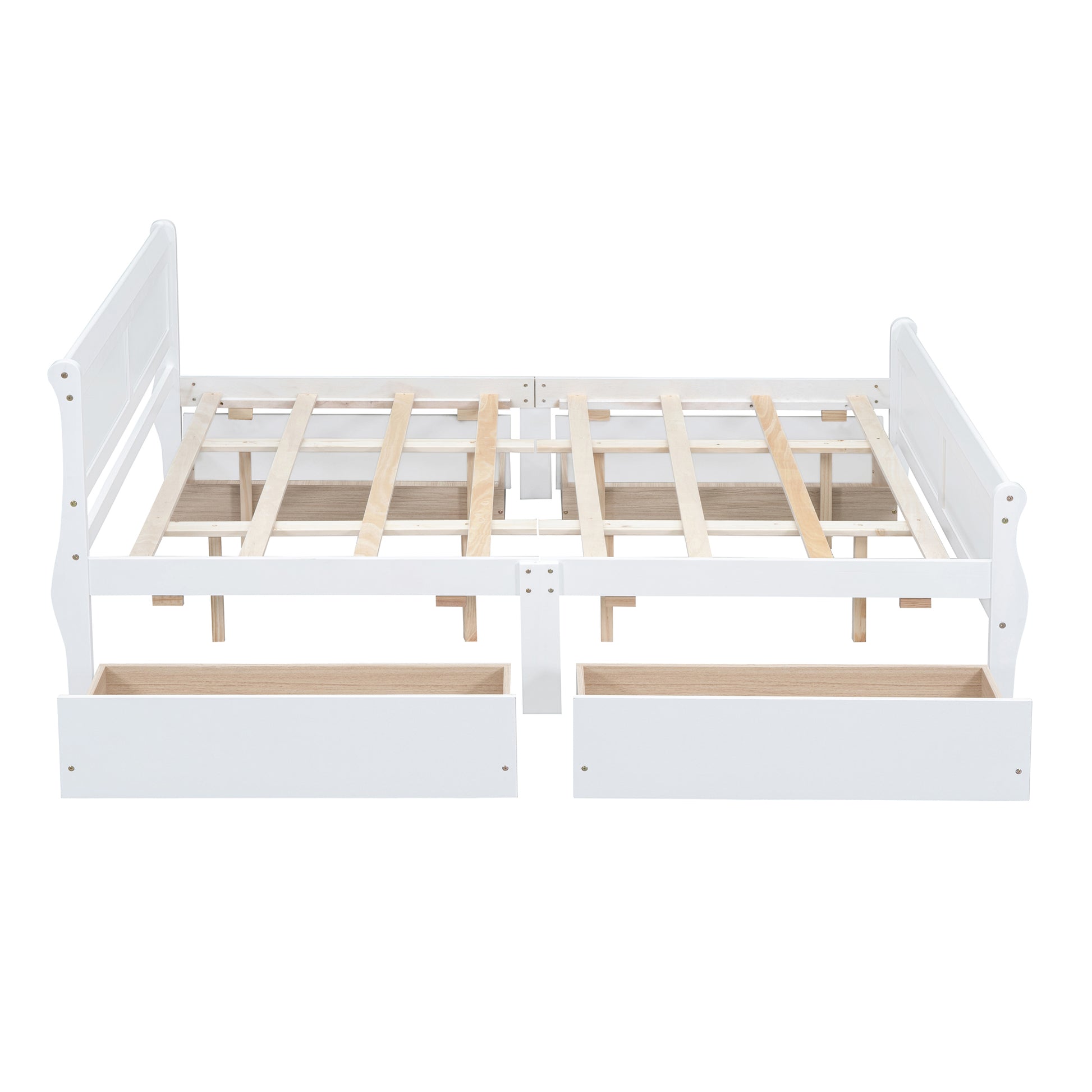 Queen Size Wood Platform Bed With 4 Drawers And Streamlined Headboard & Footboard, White Queen White Solid Wood Mdf