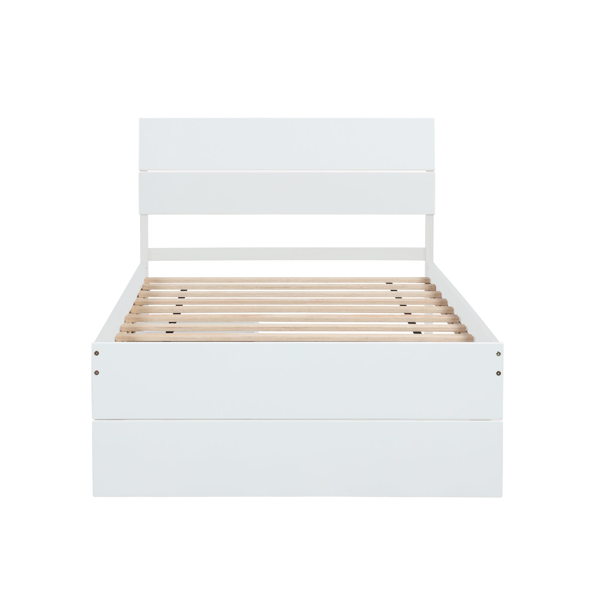 Modern Twin Bed Frame With 2 Drawers For White High Gloss Headboard And Footboard With Creamy White Color Box Spring Not Required Twin Creamy White,White Bedroom Bed Frame Mdf,Rubber Wood