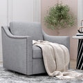 360 Degree Swivel Armchair Cotton Linen Skin Friendly Fabric Ergonomic Design Brass Nail Decorative Armchair Living Room Chairs Bedroom Chairs Living Room Chairs Black Legs Suitable For Indoor Homes Grey Modern Foam Cotton Linen