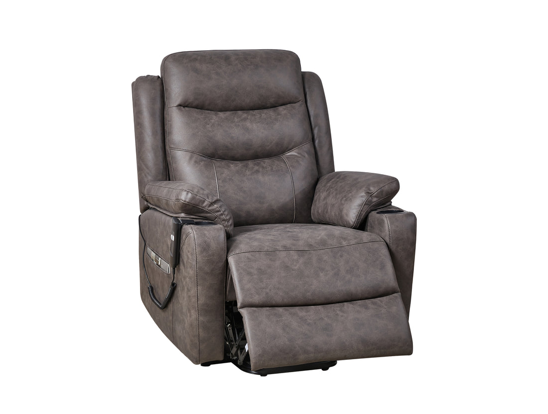Liyasi Electric Power Lift Recliner Chair With 1 Motor, 3 Positions, 2 Side Pockets, Cup Holders,Suede Fabric Gray Power Remote Primary Living Space Medium Soft Eucalyptus Foam Fabric