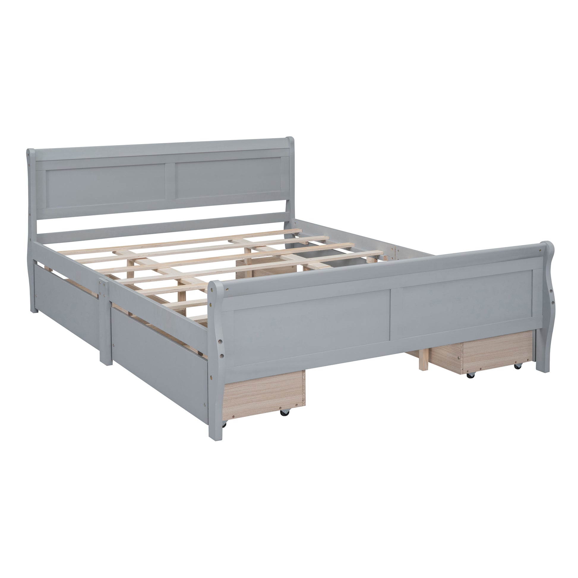 Queen Size Wood Platform Bed With 4 Drawers And Streamlined Headboard & Footboard, Gray Queen Gray Solid Wood Mdf