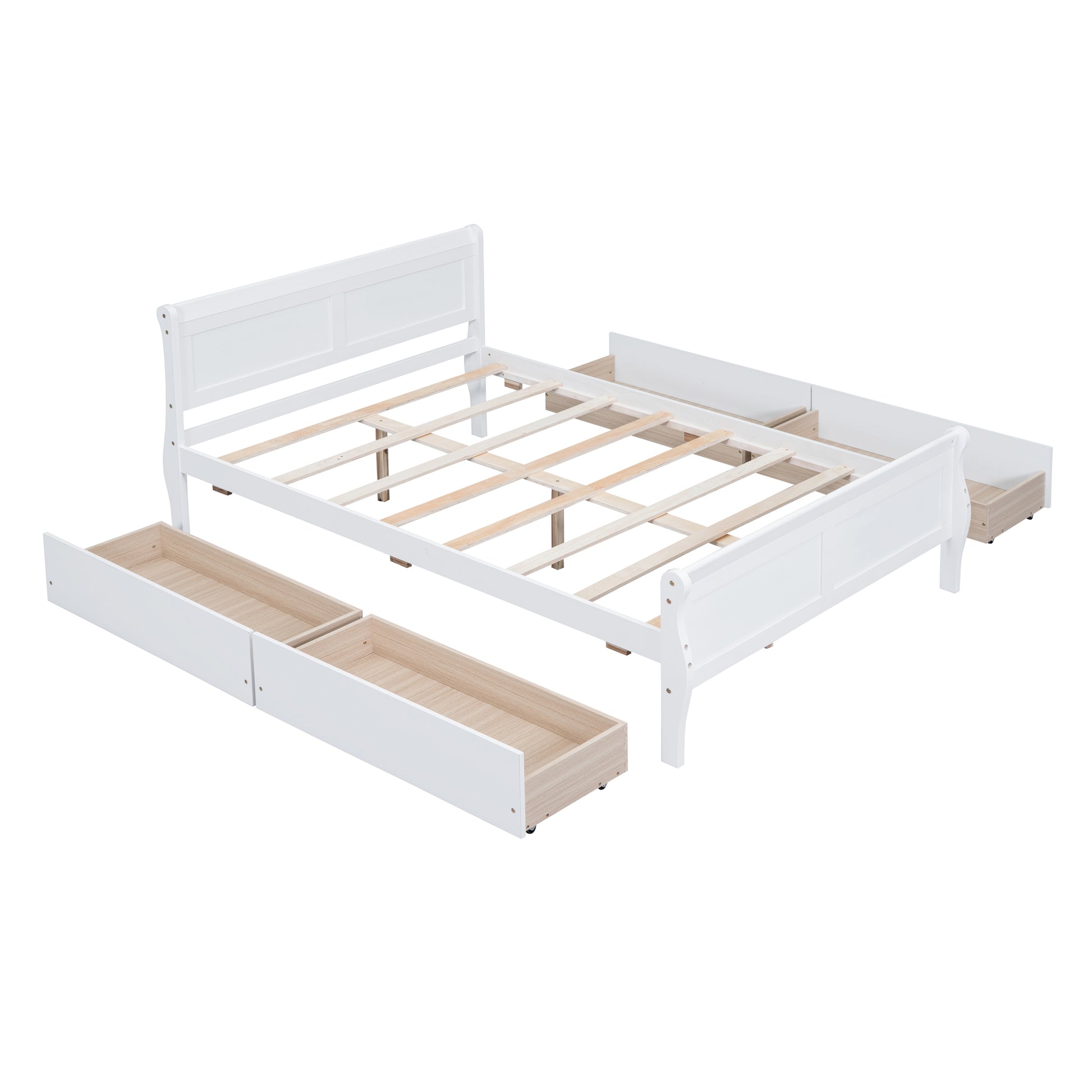 Full Size Wood Platform Bed With 4 Drawers And Streamlined Headboard & Footboard, White White Solid Wood Mdf