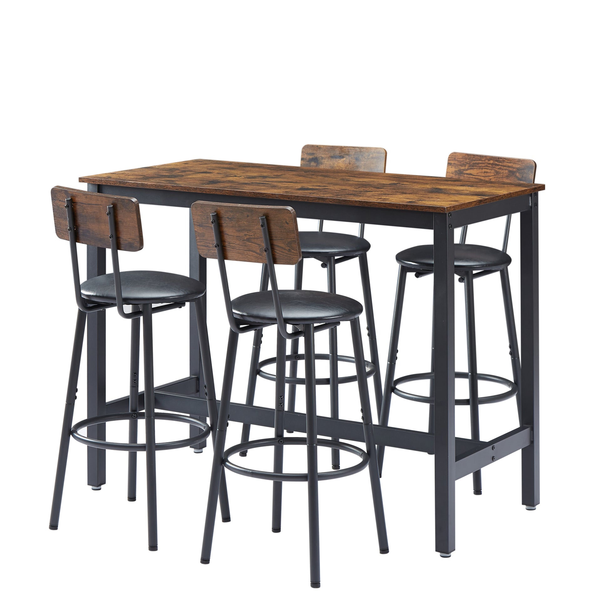 Bar Table Set With 4 Bar Stools Pu Soft Seat With Backrest, Rustic Brown, 47.24'' L X 23.62'' W X 35.43'' H Rustic Brown Particle Board