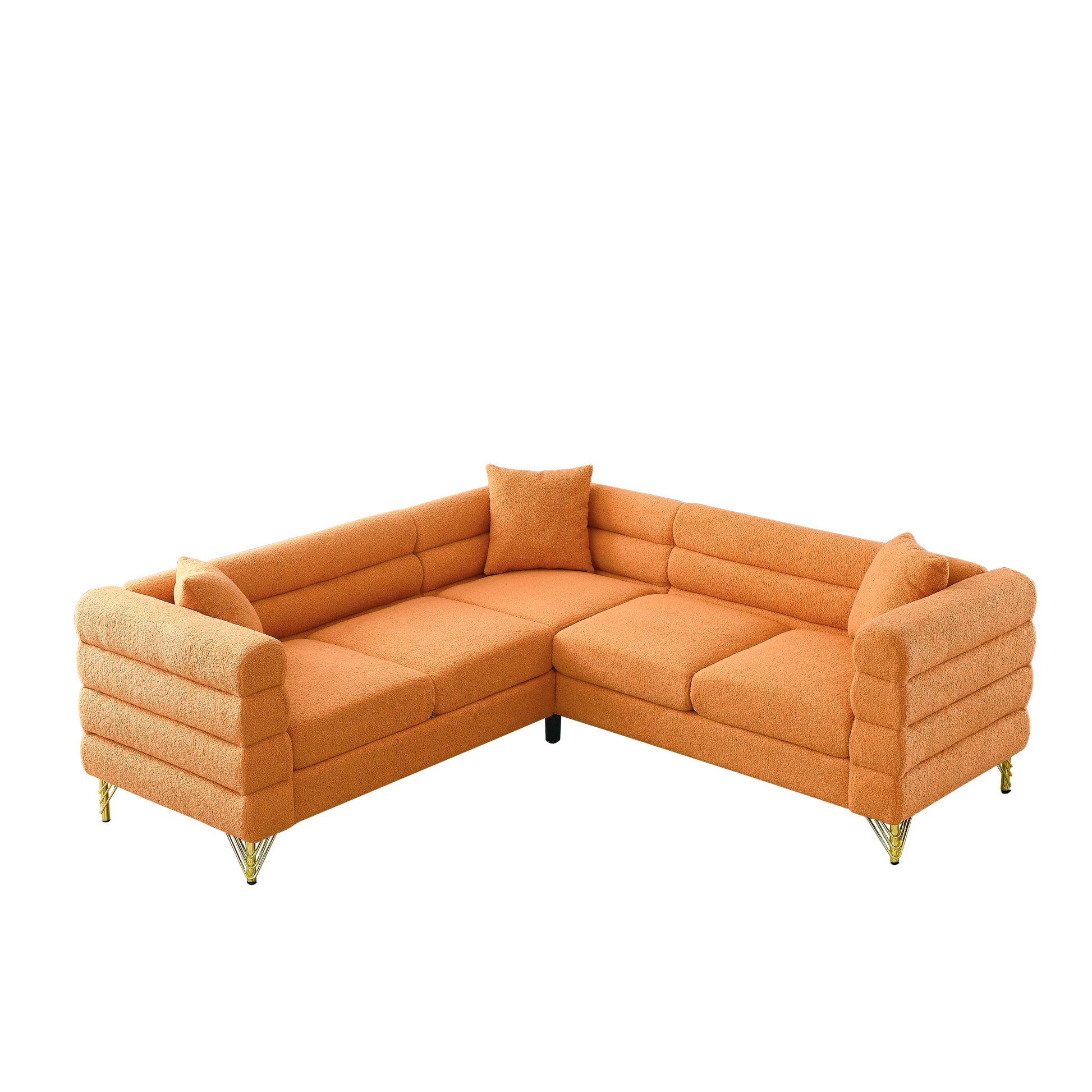 81.5 Inch Oversized Corner Sofa, L Shaped Sectional Couch,5 Seater Corner Sofas With 3 Cushions For Living Room, Bedroom, Apartment, Office Orange Foam Teddy