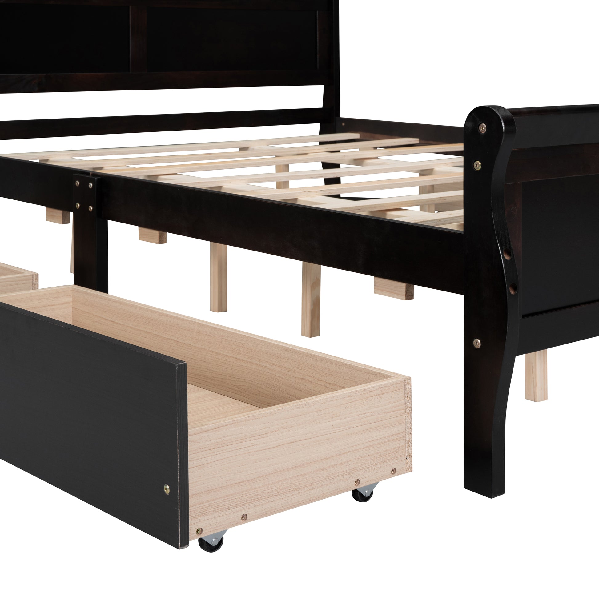 Queen Size Wood Platform Bed With 4 Drawers And Streamlined Headboard & Footboard, Espresso Queen Espresso Solid Wood Mdf