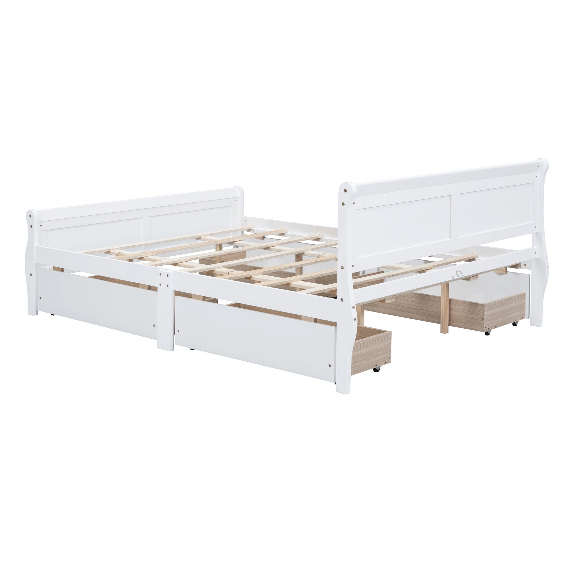 Queen Size Wood Platform Bed With 4 Drawers And Streamlined Headboard & Footboard, White Queen White Solid Wood Mdf