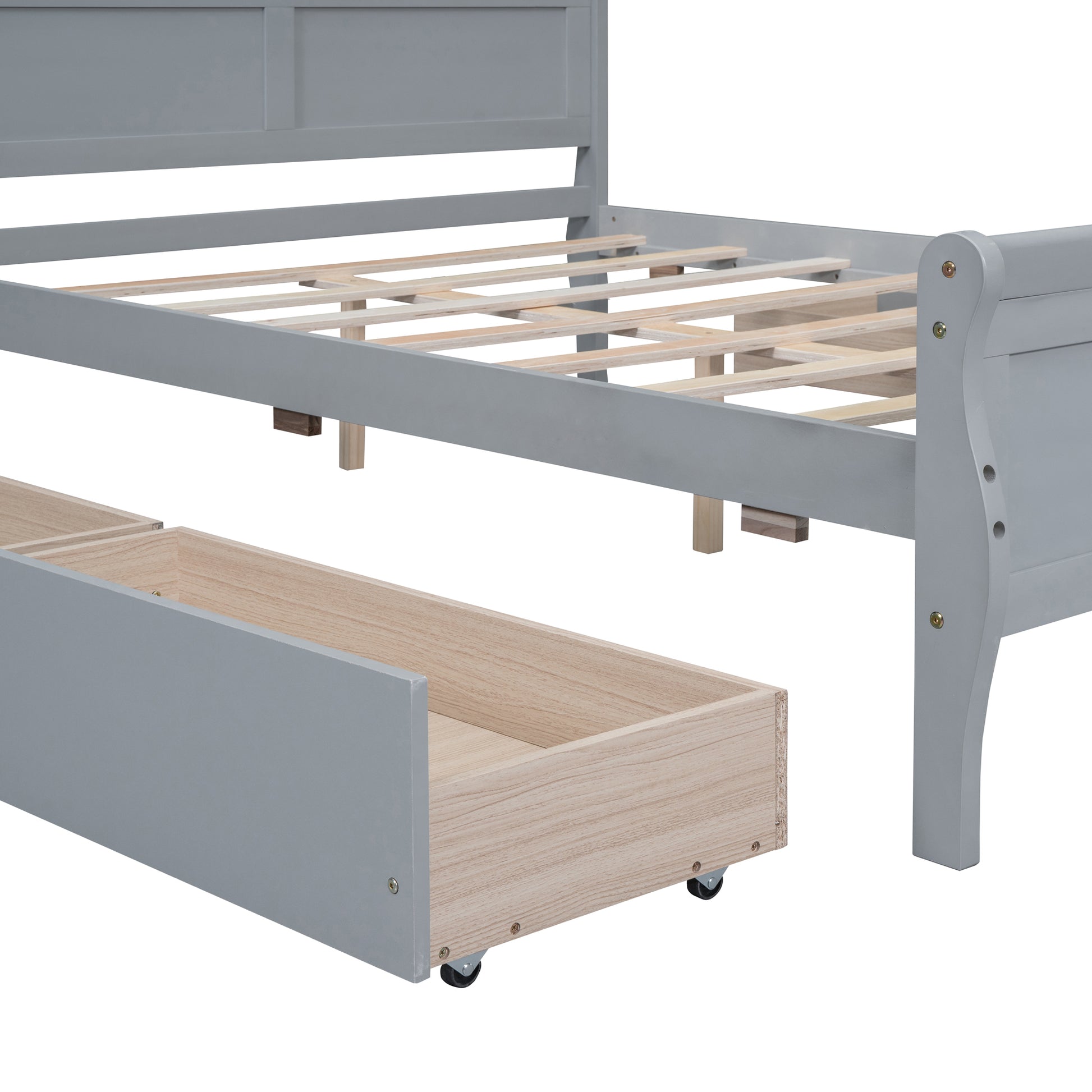 Full Size Wood Platform Bed With 4 Drawers And Streamlined Headboard & Footboard, Gray Gray Solid Wood Mdf
