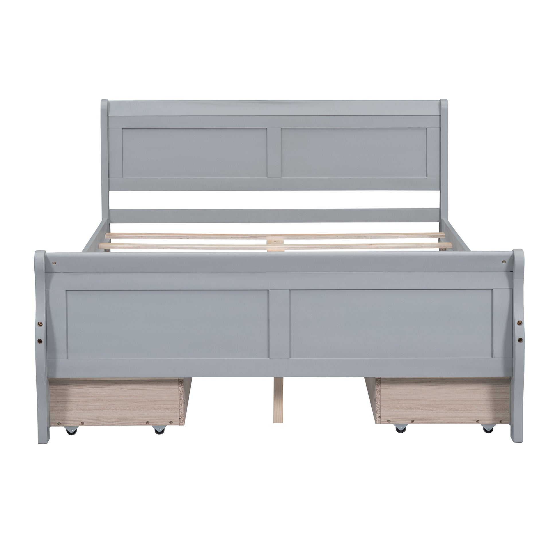 Full Size Wood Platform Bed With 4 Drawers And Streamlined Headboard & Footboard, Gray Gray Solid Wood Mdf