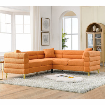 81.5 Inch Oversized Corner Sofa, L Shaped Sectional Couch,5 Seater Corner Sofas With 3 Cushions For Living Room, Bedroom, Apartment, Office Orange Foam Teddy