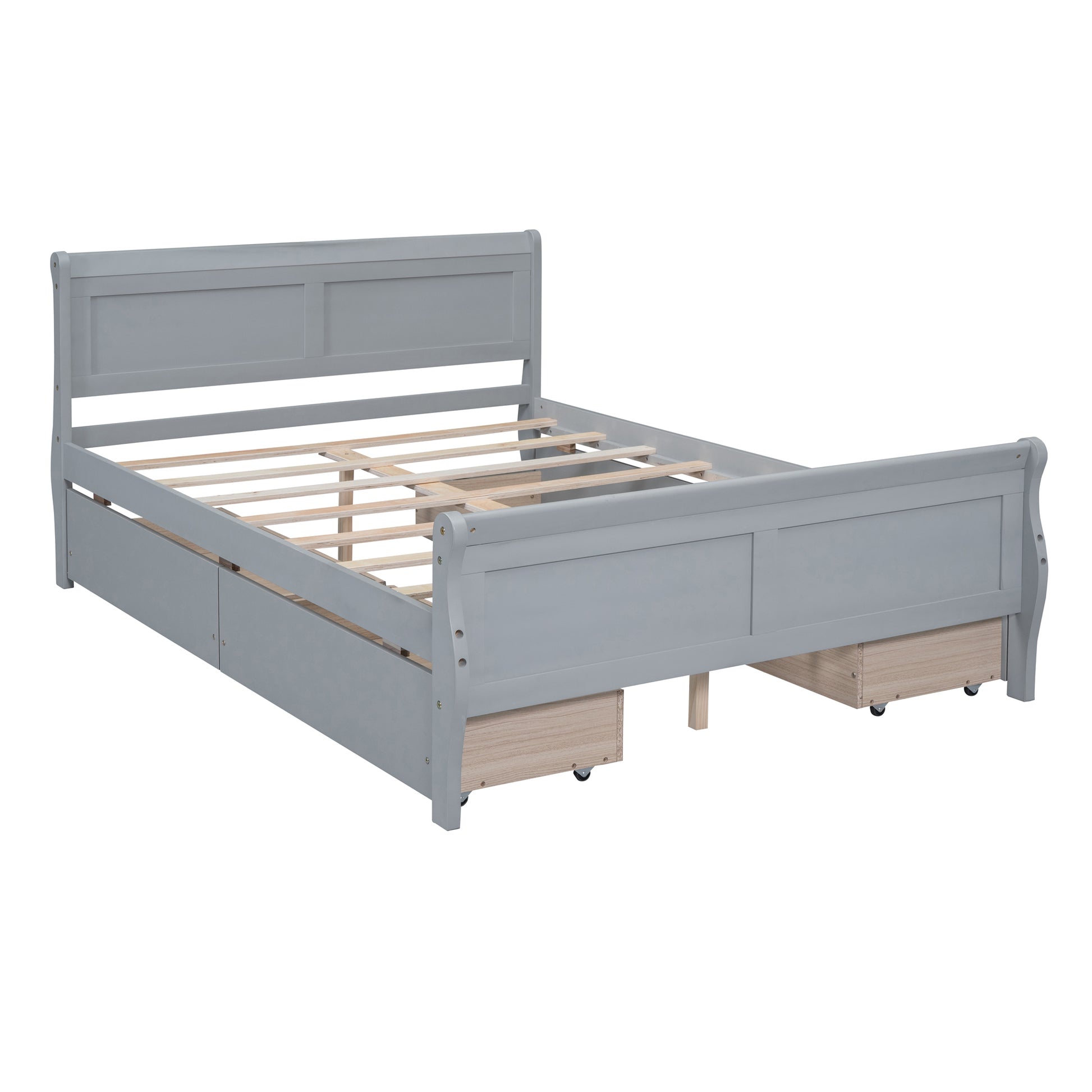 Full Size Wood Platform Bed With 4 Drawers And Streamlined Headboard & Footboard, Gray Gray Solid Wood Mdf