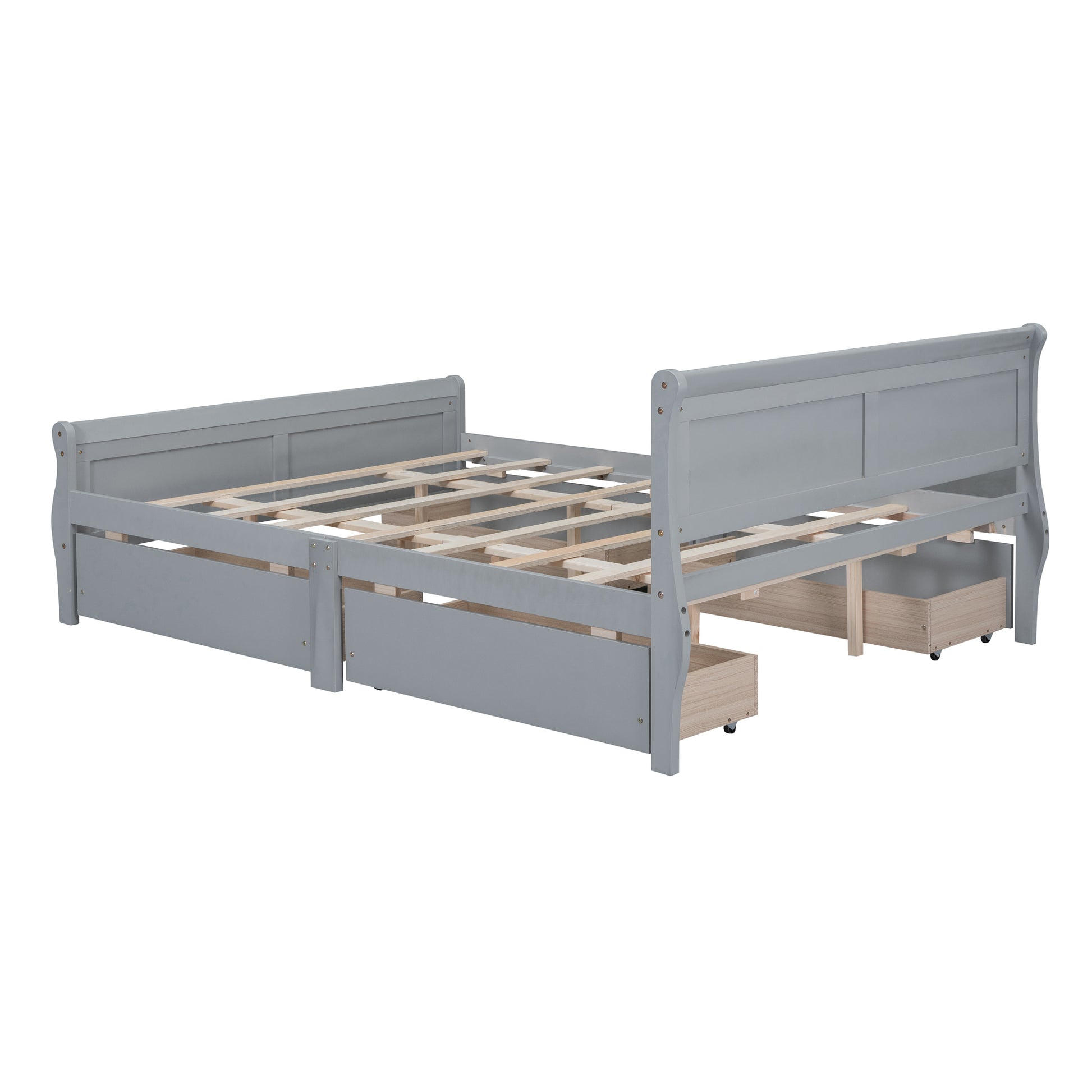 Queen Size Wood Platform Bed With 4 Drawers And Streamlined Headboard & Footboard, Gray Queen Gray Solid Wood Mdf