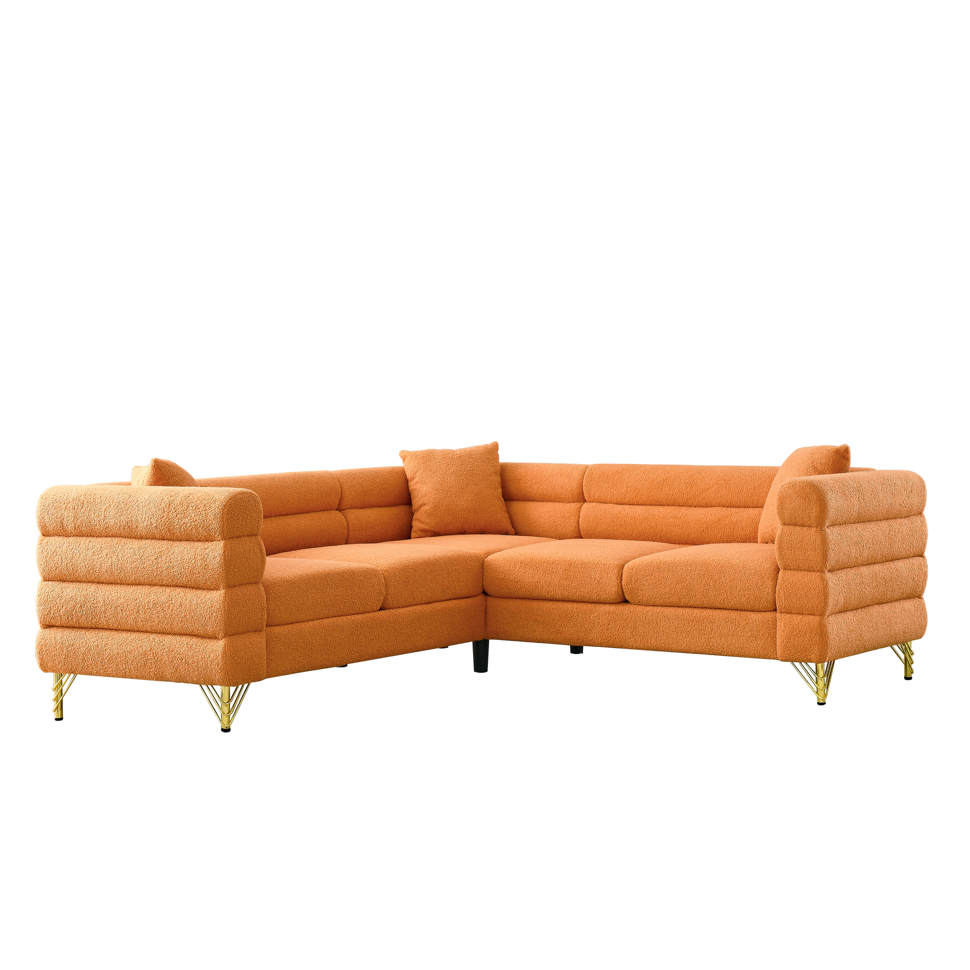 81.5 Inch Oversized Corner Sofa, L Shaped Sectional Couch,5 Seater Corner Sofas With 3 Cushions For Living Room, Bedroom, Apartment, Office Orange Foam Teddy