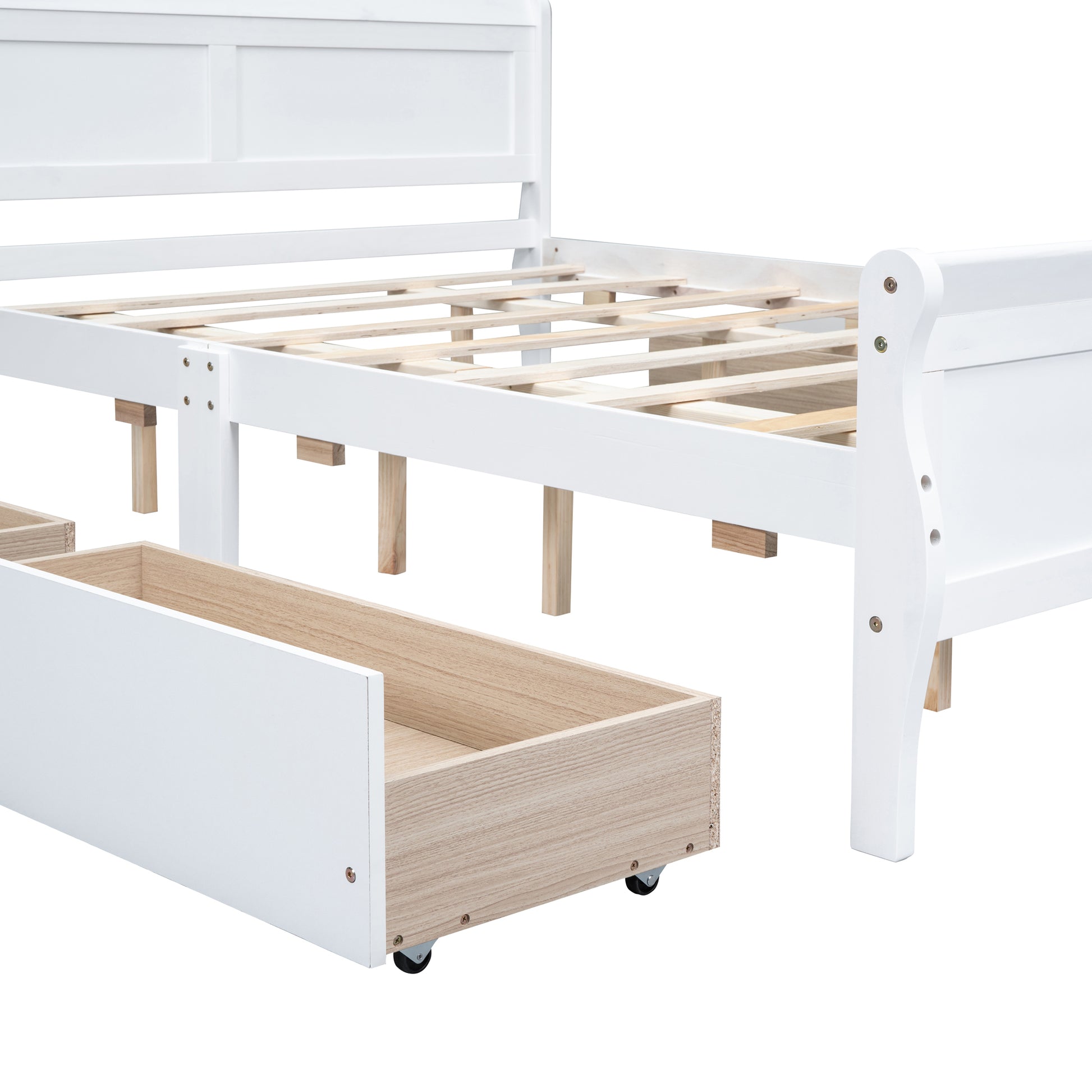 Queen Size Wood Platform Bed With 4 Drawers And Streamlined Headboard & Footboard, White Queen White Solid Wood Mdf