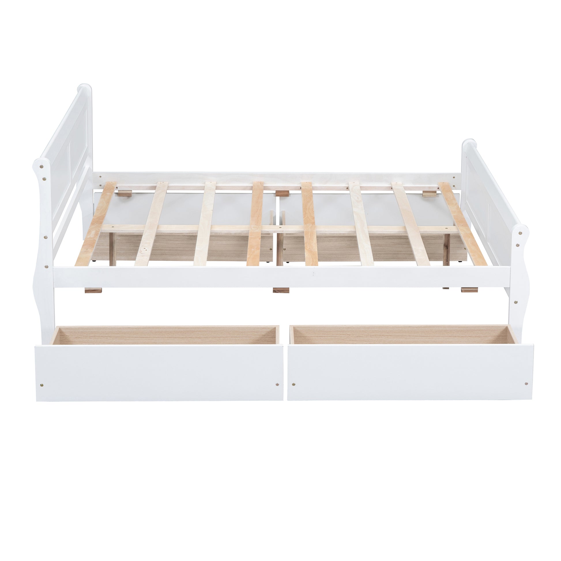 Full Size Wood Platform Bed With 4 Drawers And Streamlined Headboard & Footboard, White White Solid Wood Mdf