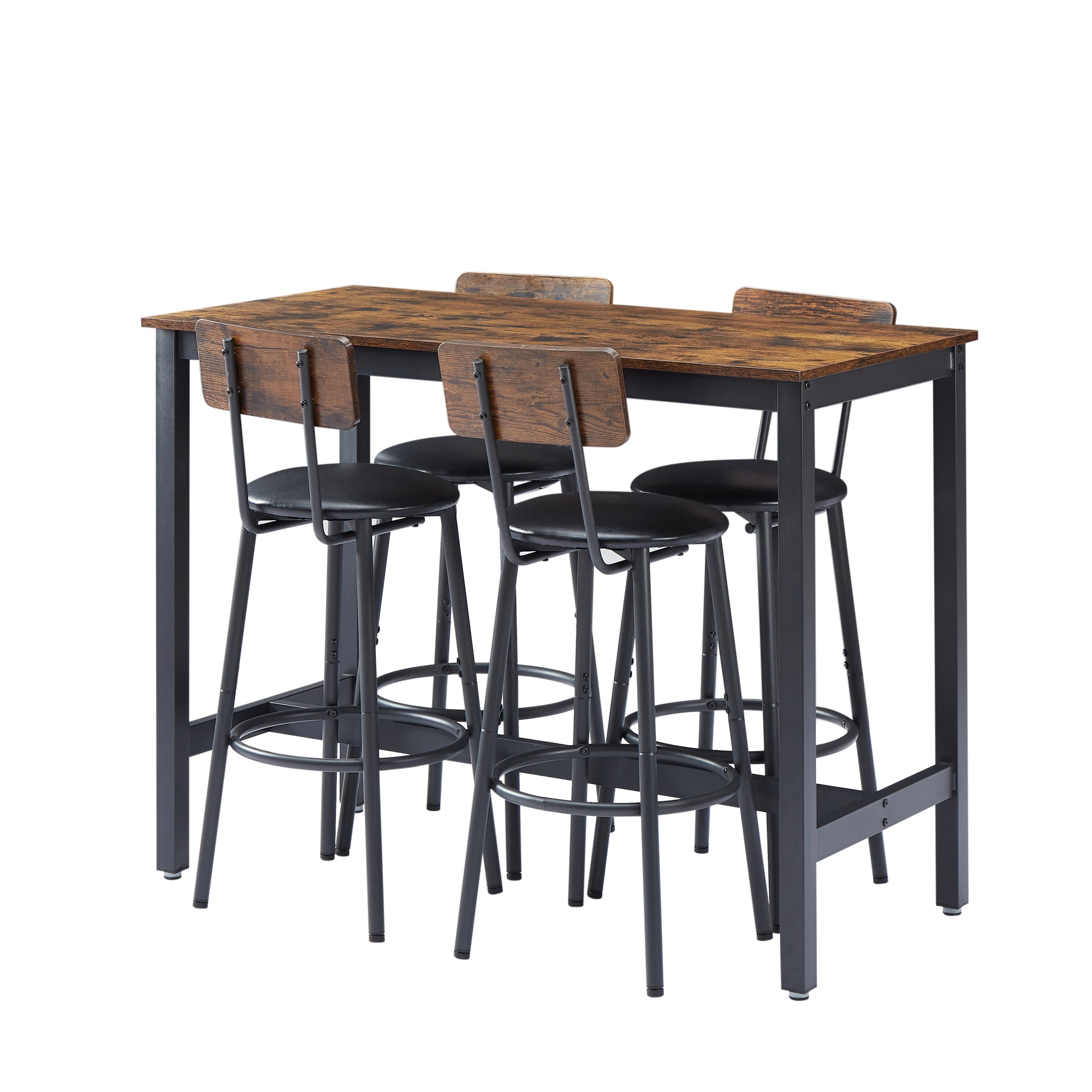 Bar Table Set With 4 Bar Stools Pu Soft Seat With Backrest, Rustic Brown, 47.24'' L X 23.62'' W X 35.43'' H Rustic Brown Particle Board