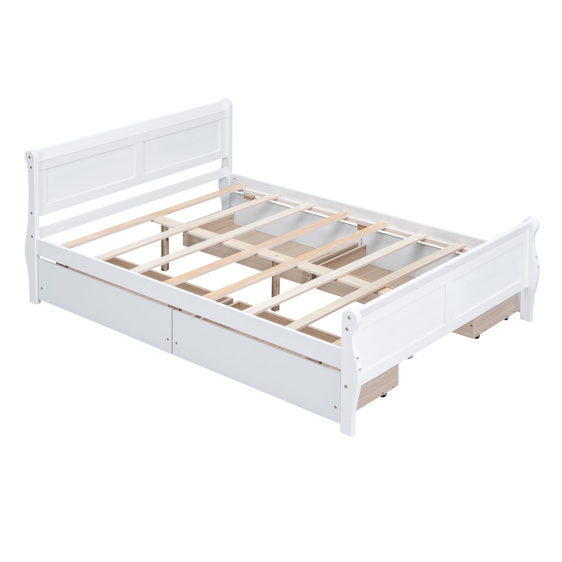 Full Size Wood Platform Bed With 4 Drawers And Streamlined Headboard & Footboard, White White Solid Wood Mdf