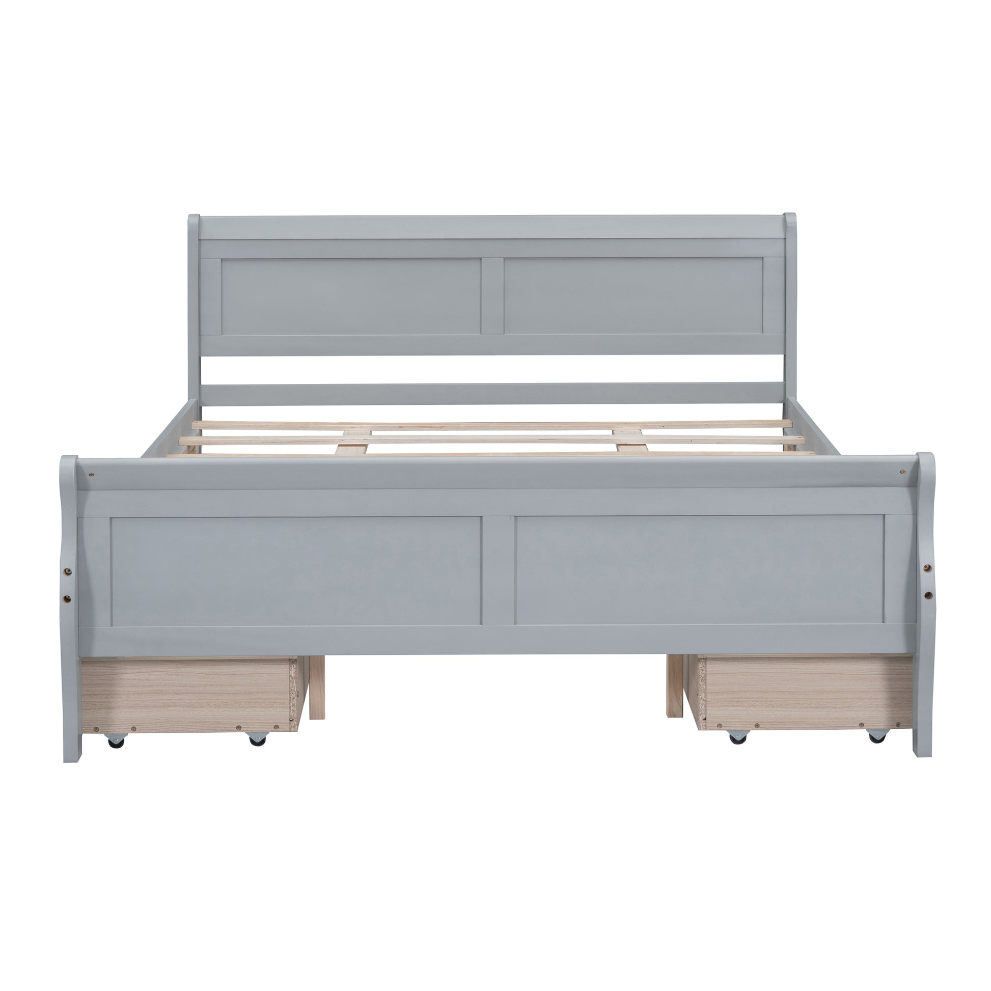 Queen Size Wood Platform Bed With 4 Drawers And Streamlined Headboard & Footboard, Gray Queen Gray Solid Wood Mdf