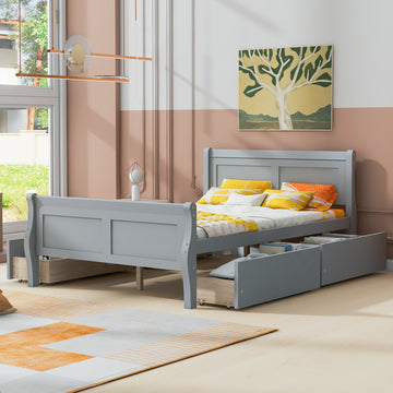 Full Size Wood Platform Bed With 4 Drawers And Streamlined Headboard & Footboard, Gray Gray Solid Wood Mdf