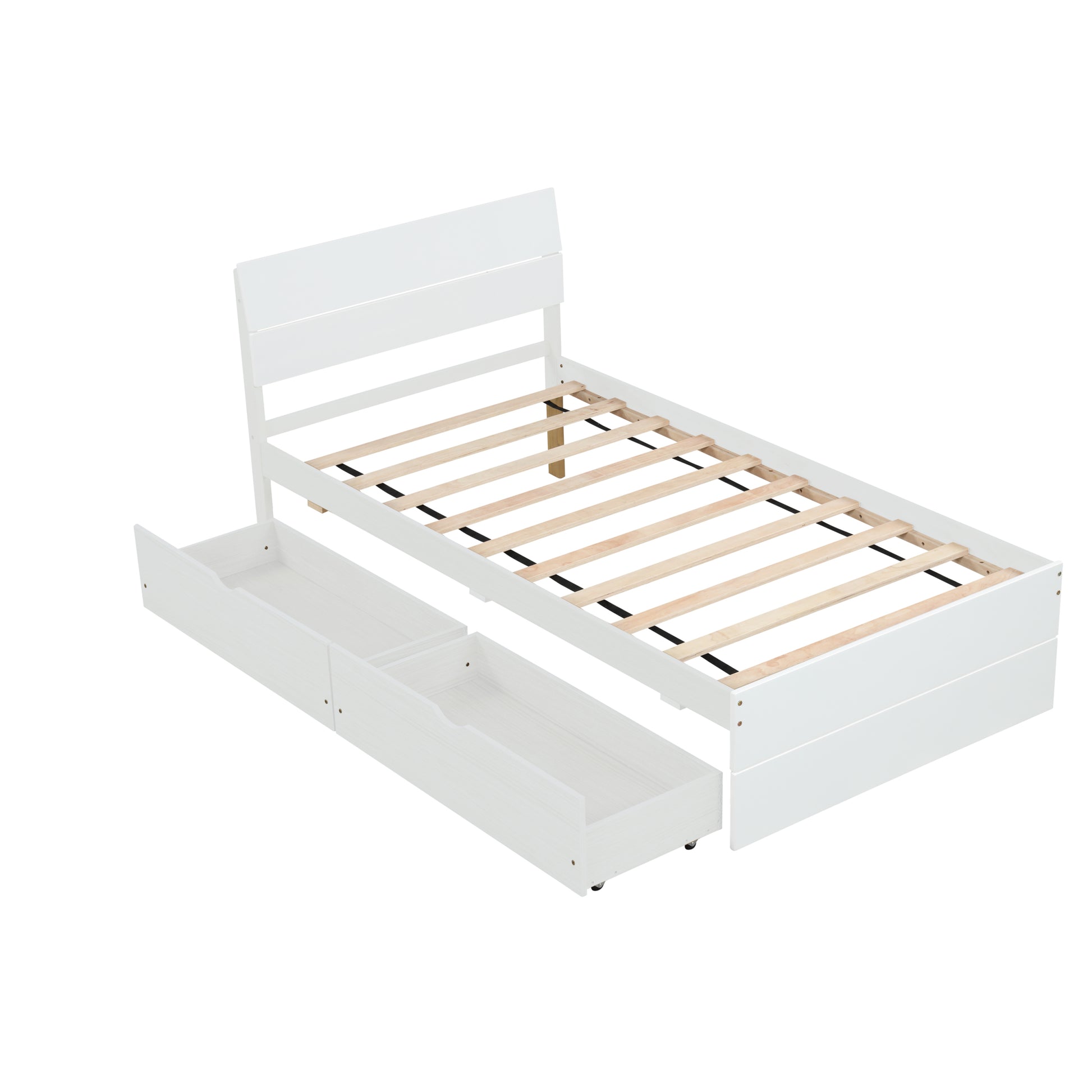 Modern Twin Bed Frame With 2 Drawers For White High Gloss Headboard And Footboard With Creamy White Color Box Spring Not Required Twin Creamy White,White Bedroom Bed Frame Mdf,Rubber Wood