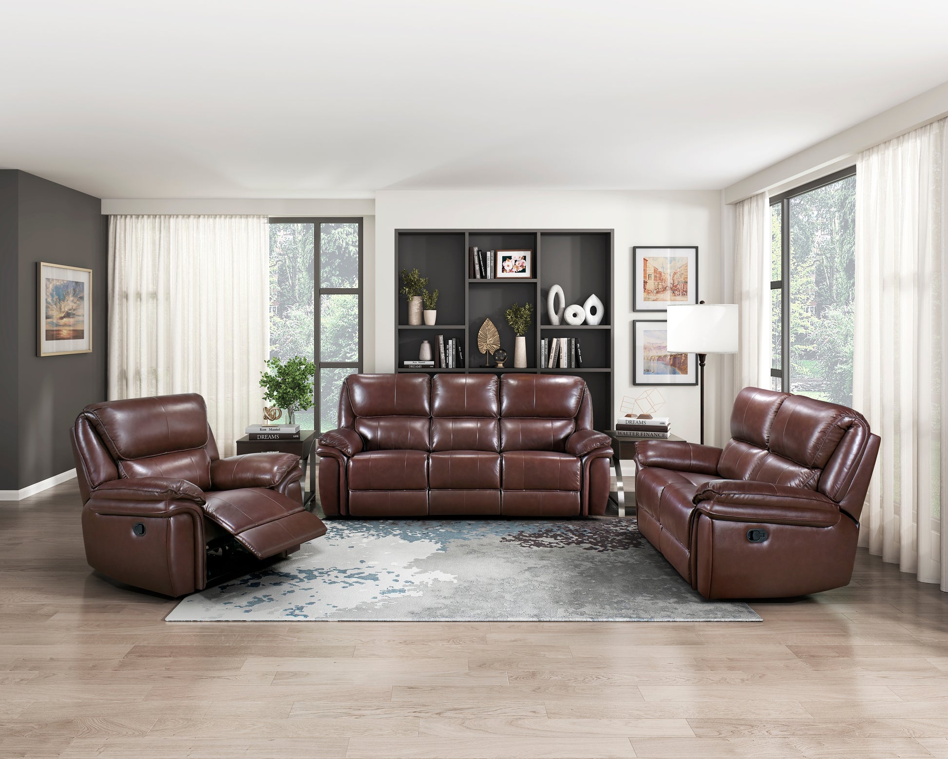 Double Reclining Loveseat Brown Leather Luxurious Comfort Style Living Room Furniture 1Pc Brown Genuine Leather Primary Living Space Pillow Top Arms Solid Wood