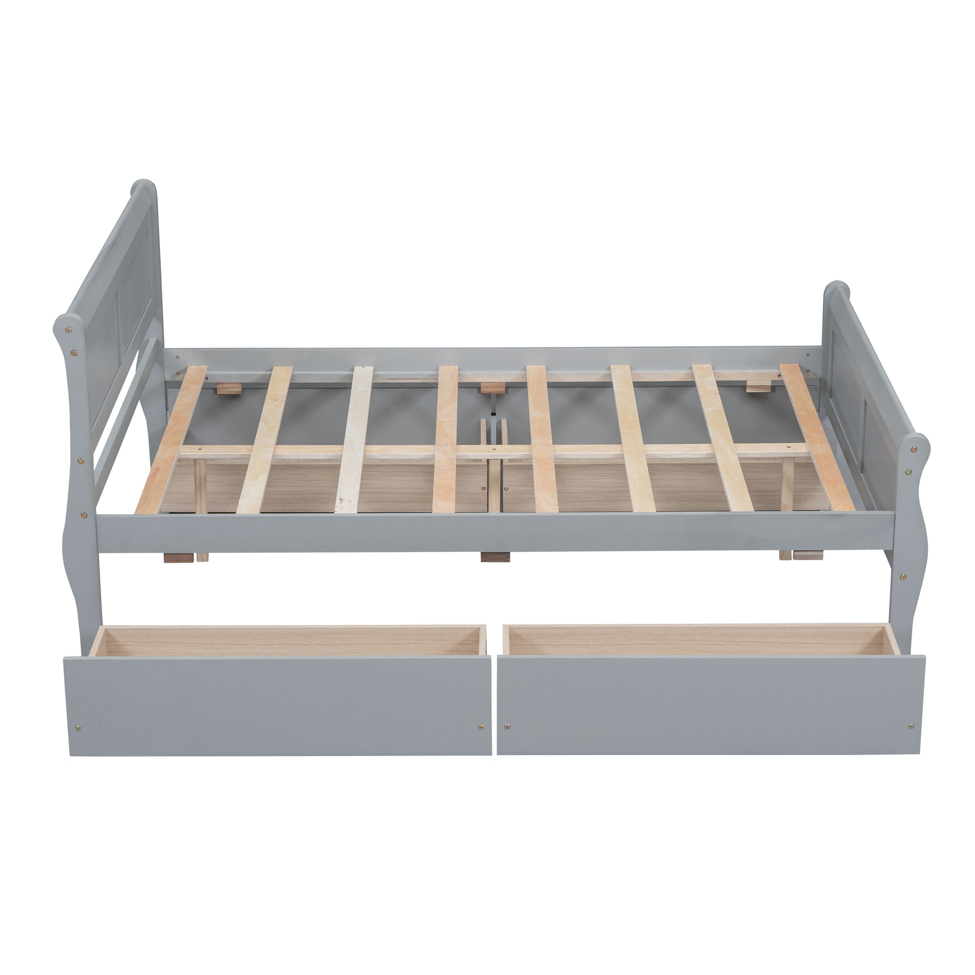 Full Size Wood Platform Bed With 4 Drawers And Streamlined Headboard & Footboard, Gray Gray Solid Wood Mdf