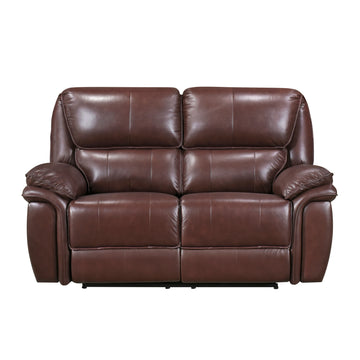 Double Reclining Loveseat Brown Leather Luxurious Comfort Style Living Room Furniture 1Pc Brown Genuine Leather Primary Living Space Pillow Top Arms Solid Wood