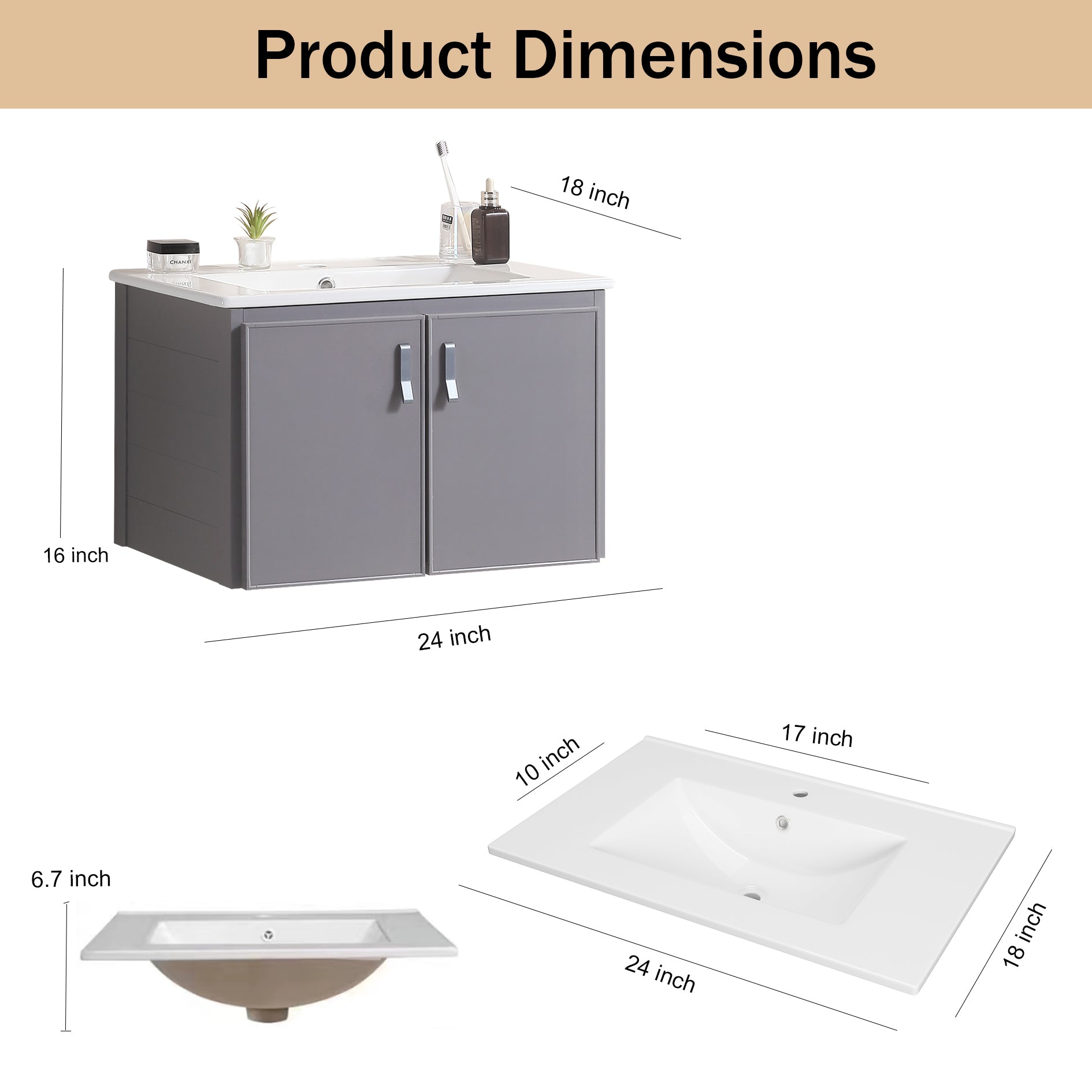 24' Metal Wall Mounted Bathroom Vanity with White grey-aluminum