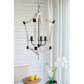 4 Light Wood Chandelier, Hanging Light Fixture With Adjustable Chain For Kitchen Dining Room Foyer Entryway, Bulb Not Included Cream Wood