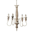 4 Light Wood Chandelier, Hanging Light Fixture With Adjustable Chain For Kitchen Dining Room Foyer Entryway, Bulb Not Included Cream White Wood