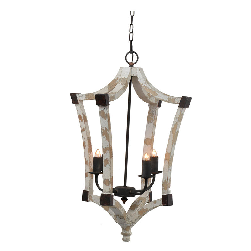 4 Light Wood Chandelier, Hanging Light Fixture With Adjustable Chain For Kitchen Dining Room Foyer Entryway, Bulb Not Included Cream Wood