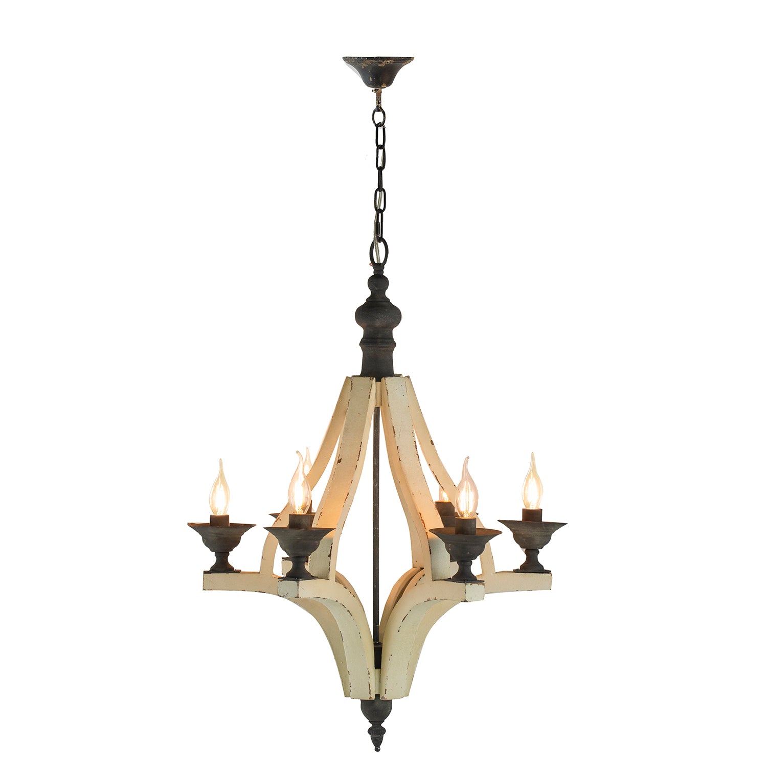 6 Light Wood Chandelier, Hanging Light Fixture With Adjustable Chain For Kitchen Dining Room Foyer Entryway, Bulb Not Included Cream Wood