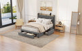 Queen Size Bed Frame With Storage Headboard And Charging Station, Upholstered Platform Bed With 3 Drawers, No Box Spring Needed, Dark Gray Dark Gray Velvet