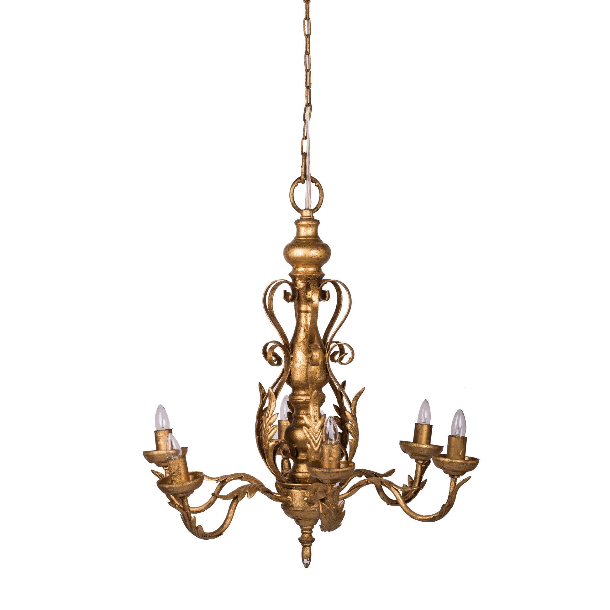 6 Light 25.5" Metal Chandelier, Hanging Light Fixture With Adjustable Chain For Kitchen Dining Room Foyer Entryway, Bulb Not Included Gold Iron