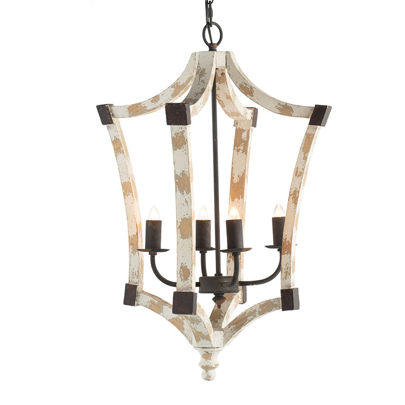 4 Light Wood Chandelier, Hanging Light Fixture With Adjustable Chain For Kitchen Dining Room Foyer Entryway, Bulb Not Included Cream Wood