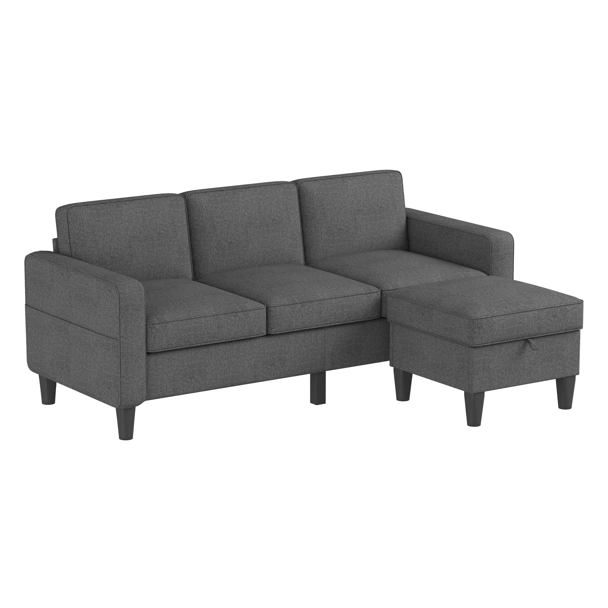 Sofas For Families, Apartments, Dorms, Bonus Rooms, Compact Spaces With Lounge Lounges, 3 Seater, L Shaped Design For The Chaise, 680 Lbs Capacity Dark Grey Dark Gray Metal & Wood