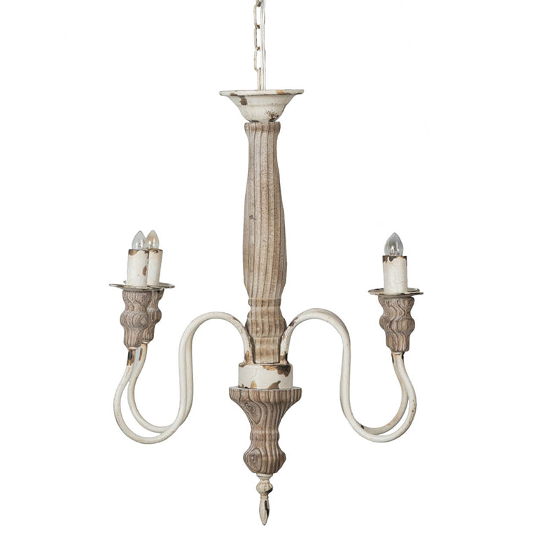 4 Light Wood Chandelier, Hanging Light Fixture With Adjustable Chain For Kitchen Dining Room Foyer Entryway, Bulb Not Included Cream White Wood
