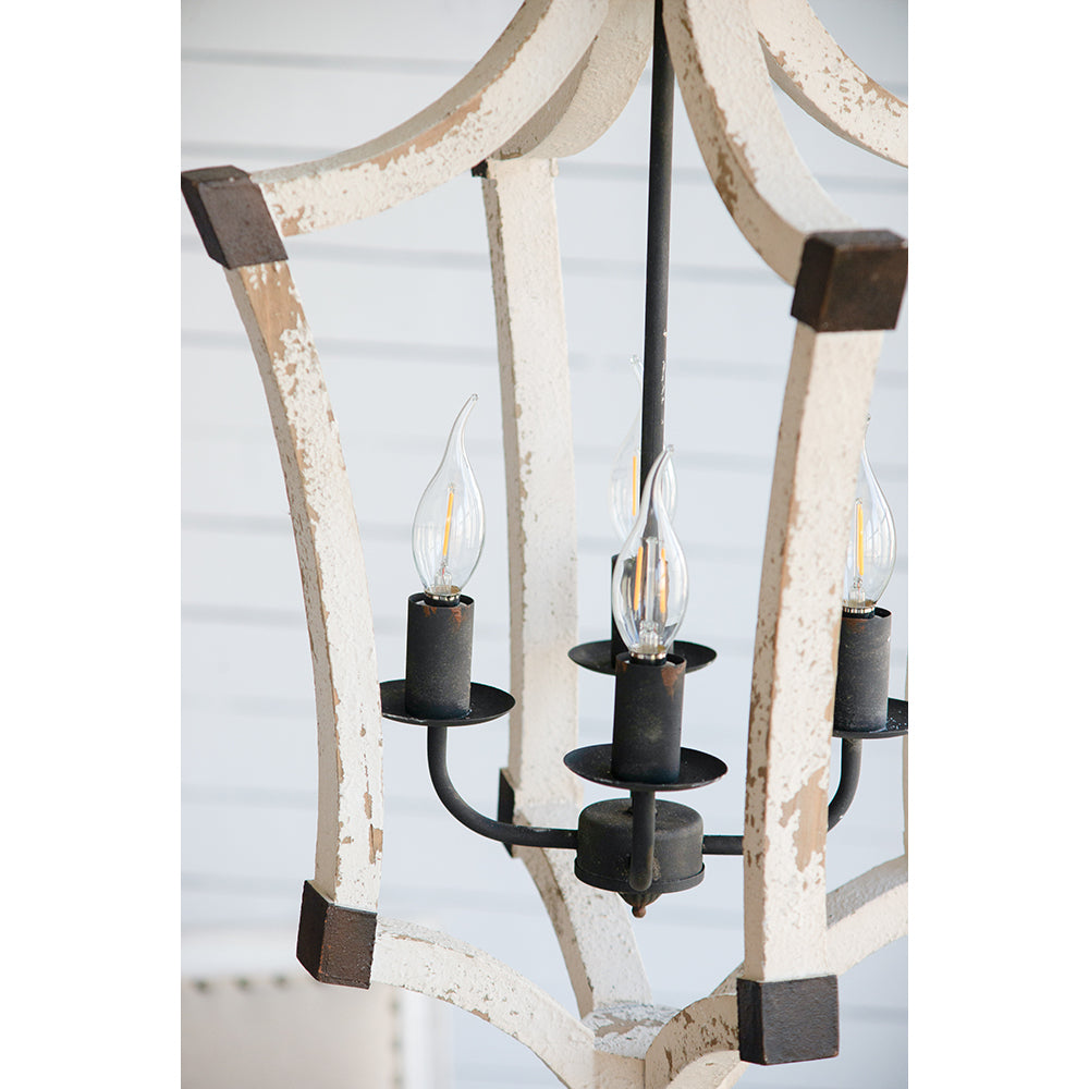 4 Light Wood Chandelier, Hanging Light Fixture With Adjustable Chain For Kitchen Dining Room Foyer Entryway, Bulb Not Included Cream Wood