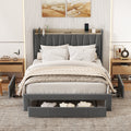 Queen Size Bed Frame With Storage Headboard And Charging Station, Upholstered Platform Bed With 3 Drawers, No Box Spring Needed, Dark Gray Dark Gray Velvet