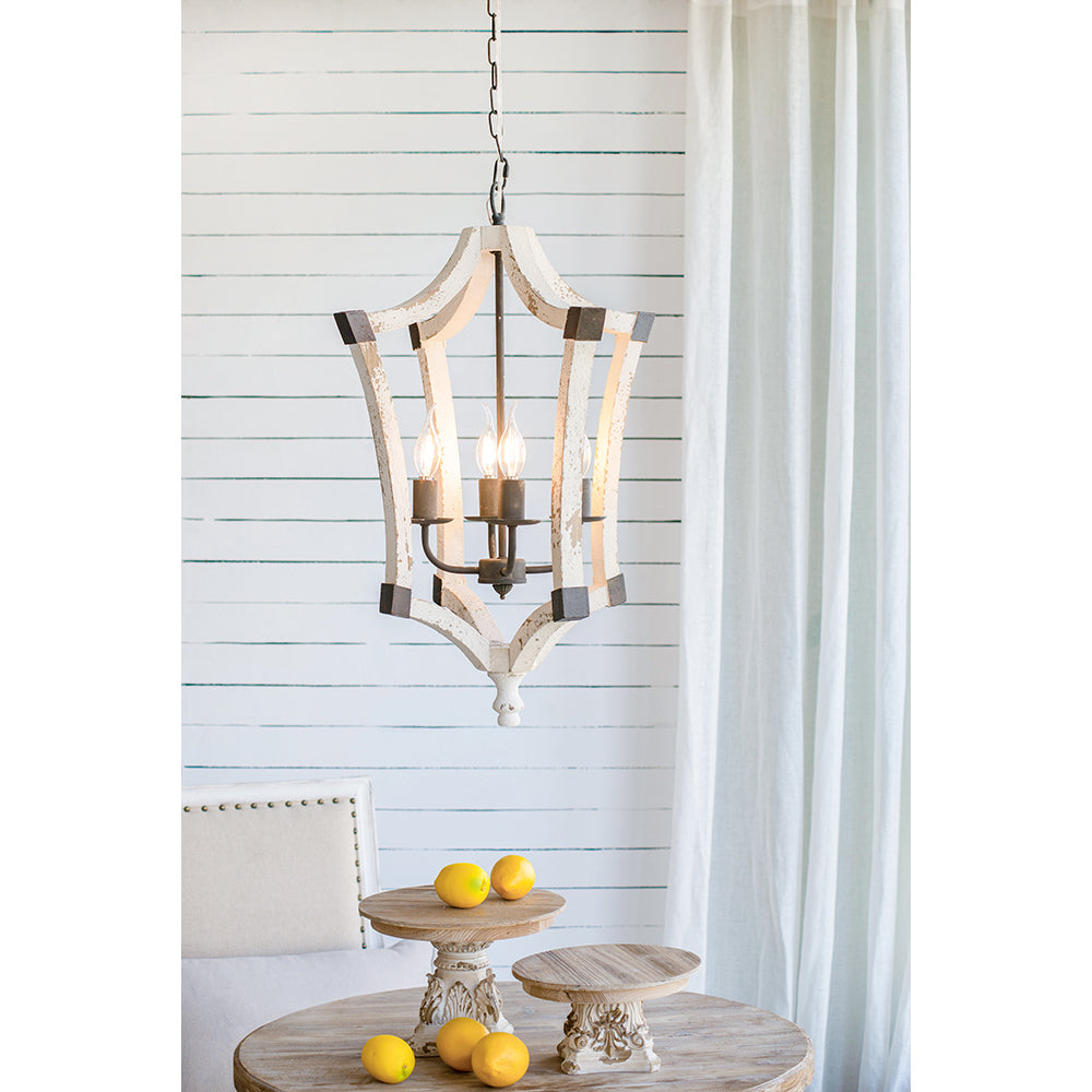 4 Light Wood Chandelier, Hanging Light Fixture With Adjustable Chain For Kitchen Dining Room Foyer Entryway, Bulb Not Included Cream Wood