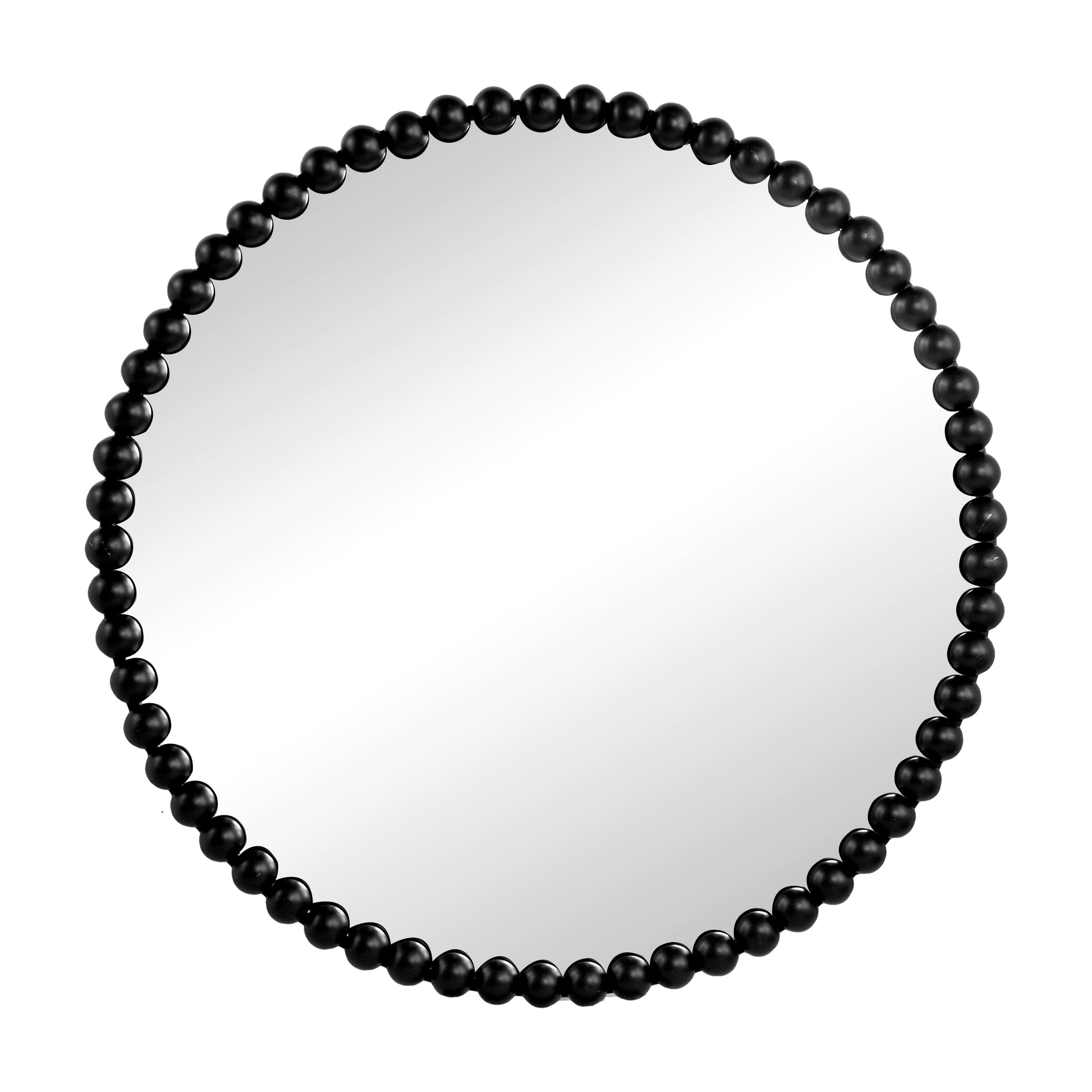 32" Circle Mirror With Metal Beaded Frame, Wall Mirror For Living Room Bedroom Entryway Black Metal