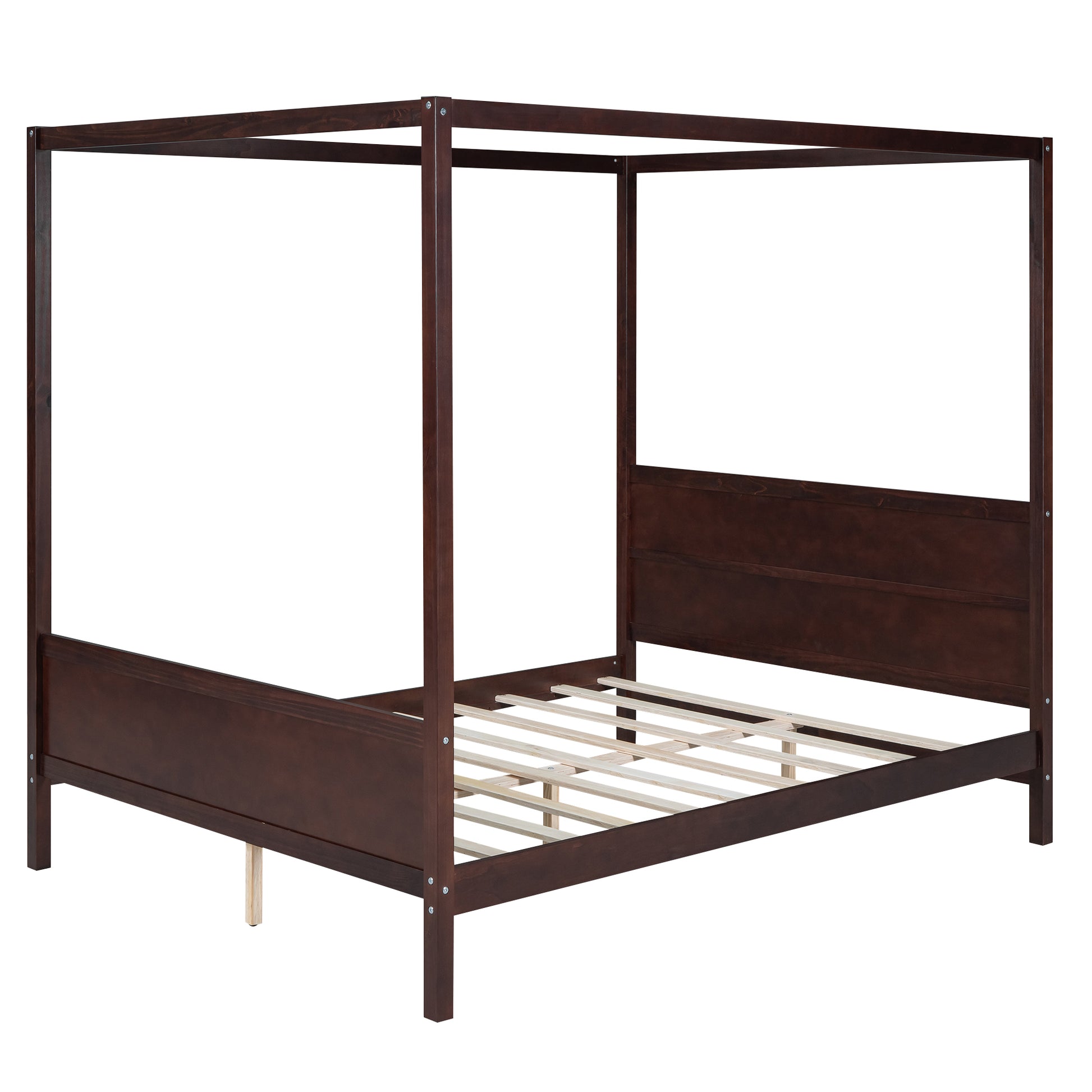 Queen Size Canopy Platform Bed With Headboard And Footboard,Slat Support Leg Espresso Old Sku:Lt001912Aap Espresso Solid Wood