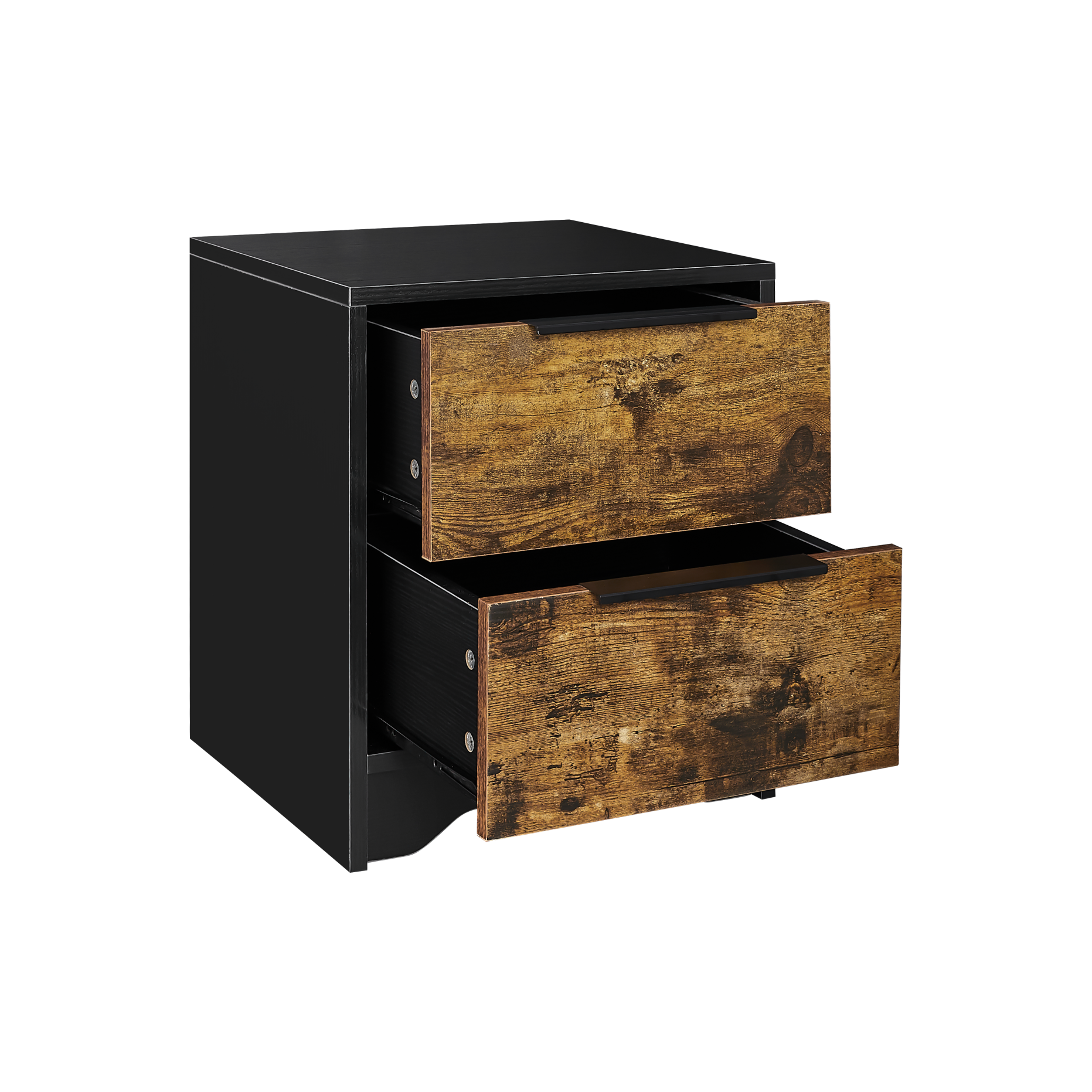 Black Wooden Nightstand With Two Drawers For Bedrooms And Other Places. Antique Black 2 Drawers Bedroom Engineered Wood