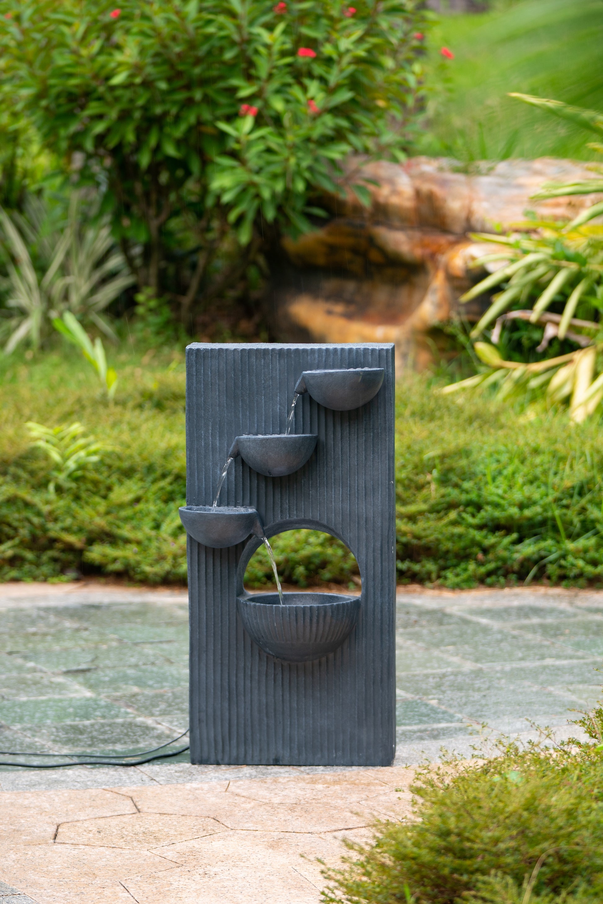 16.5X9.8X31.9" Decorative 4 Tier Minimalist Water Fountain With Light For Indoor Outdoor, Black Black Garden & Outdoor Art Deco,Contemporary,Minimalist,Modern,Traditional Polyresin