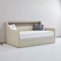 Twin Size Daybed With Storage Drawers, Upholstered Daybed With Charging Station And Led Lights, Beige Expect Arrive Date: December 30Th. Beige Pu Leather