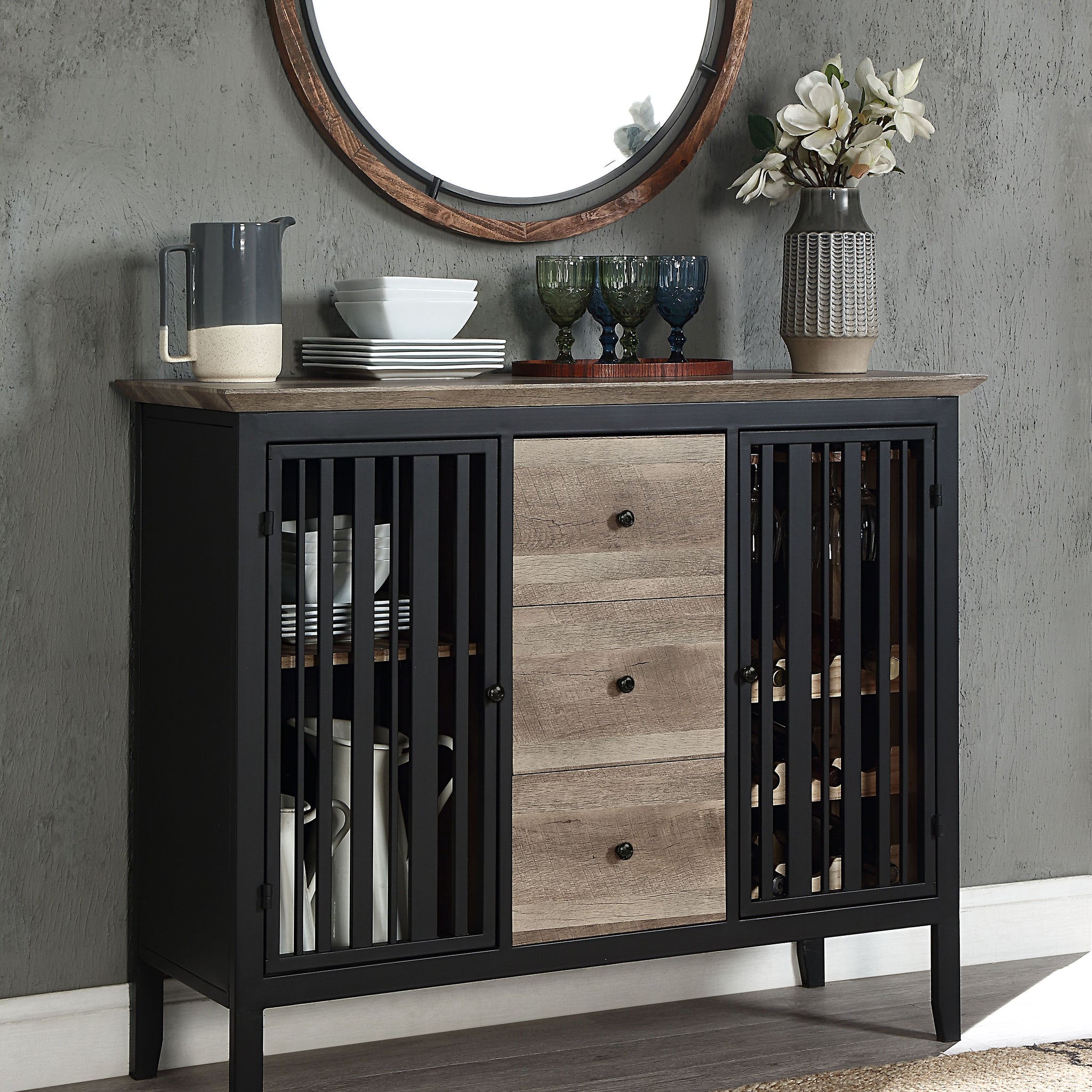 Zudora Server, Antique Oak & Black Finish Dn01759 Black Mdf