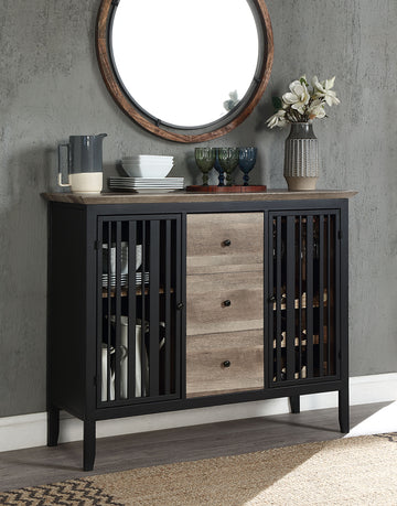 Zudora Server, Antique Oak & Black Finish Dn01759 Black Mdf