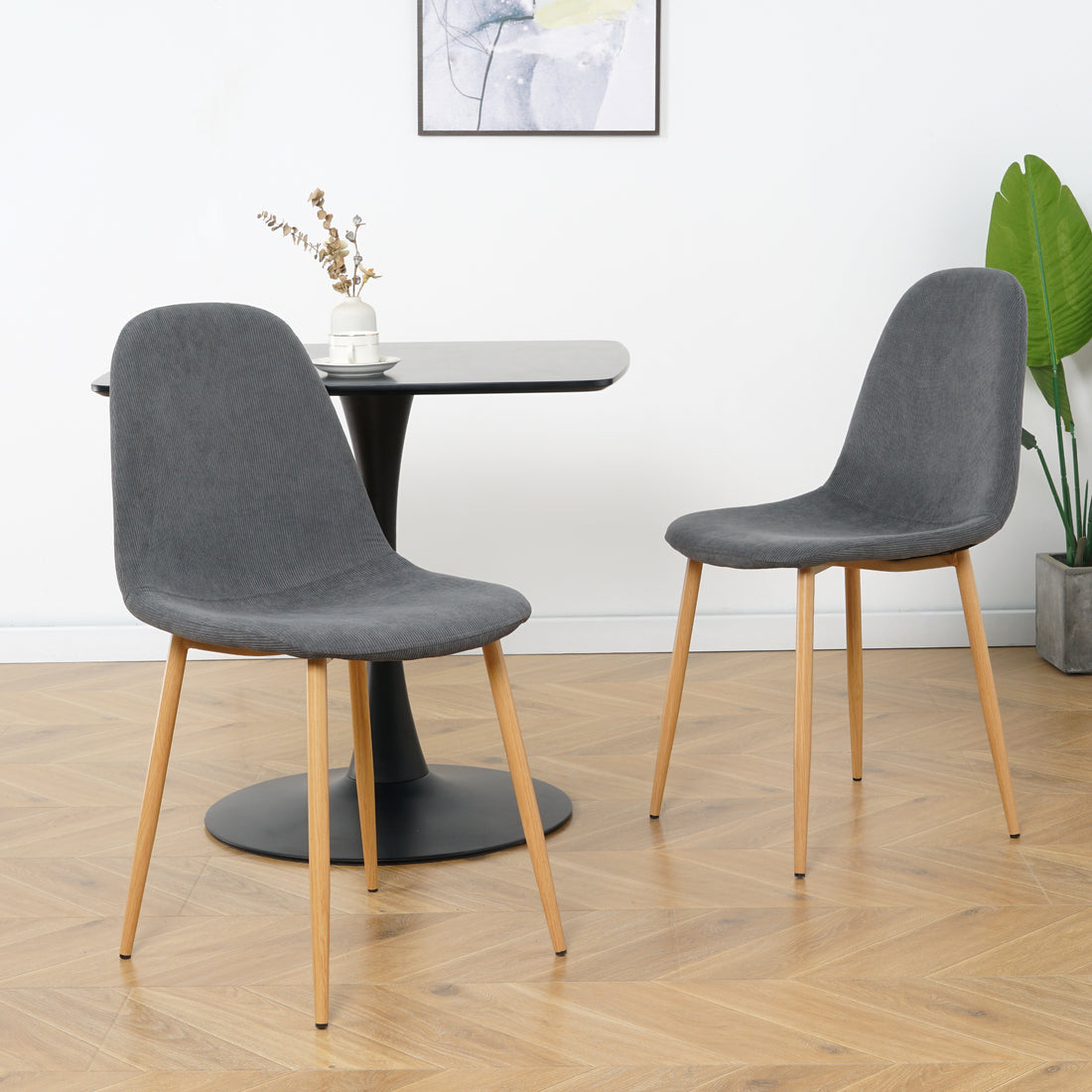 Light Grey Modern Fabric Chairs With Wood Transfer Metal Leg Set Of 4 Light Gray Metal
